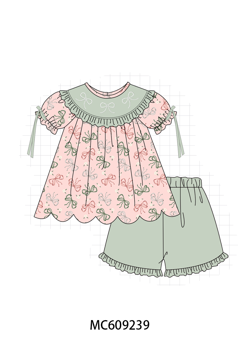 PO104 Pink beaded bow embroidery ruffle collection  - closing 9/14 - ETA February