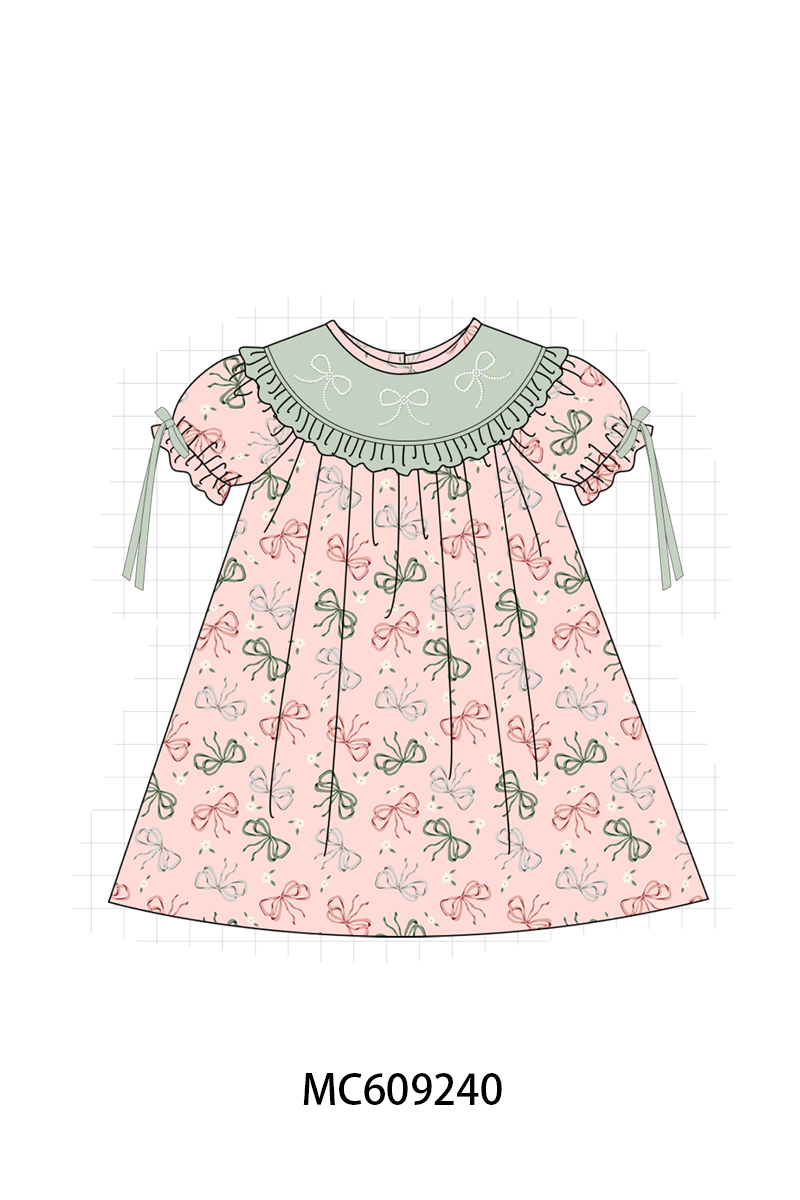 PO104 Pink beaded bow embroidery ruffle collection  - closing 9/14 - ETA February