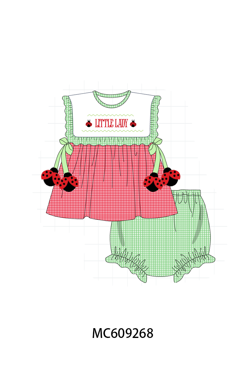 PO104 Red little lady embroidery ruffle gingham collection  - closing 9/14 - ETA February