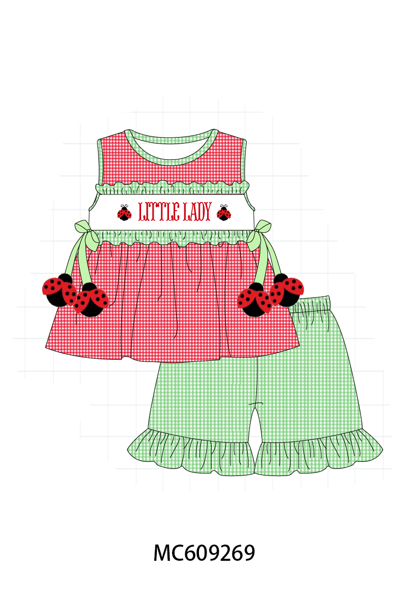 PO104 Red little lady embroidery ruffle gingham collection  - closing 9/14 - ETA February