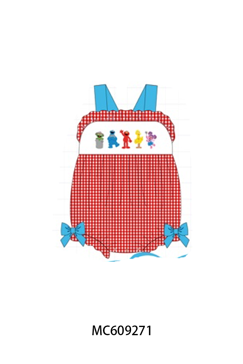 PO104 Red&blue sesame street embroidery gingham collection  - closing 9/14 - ETA February