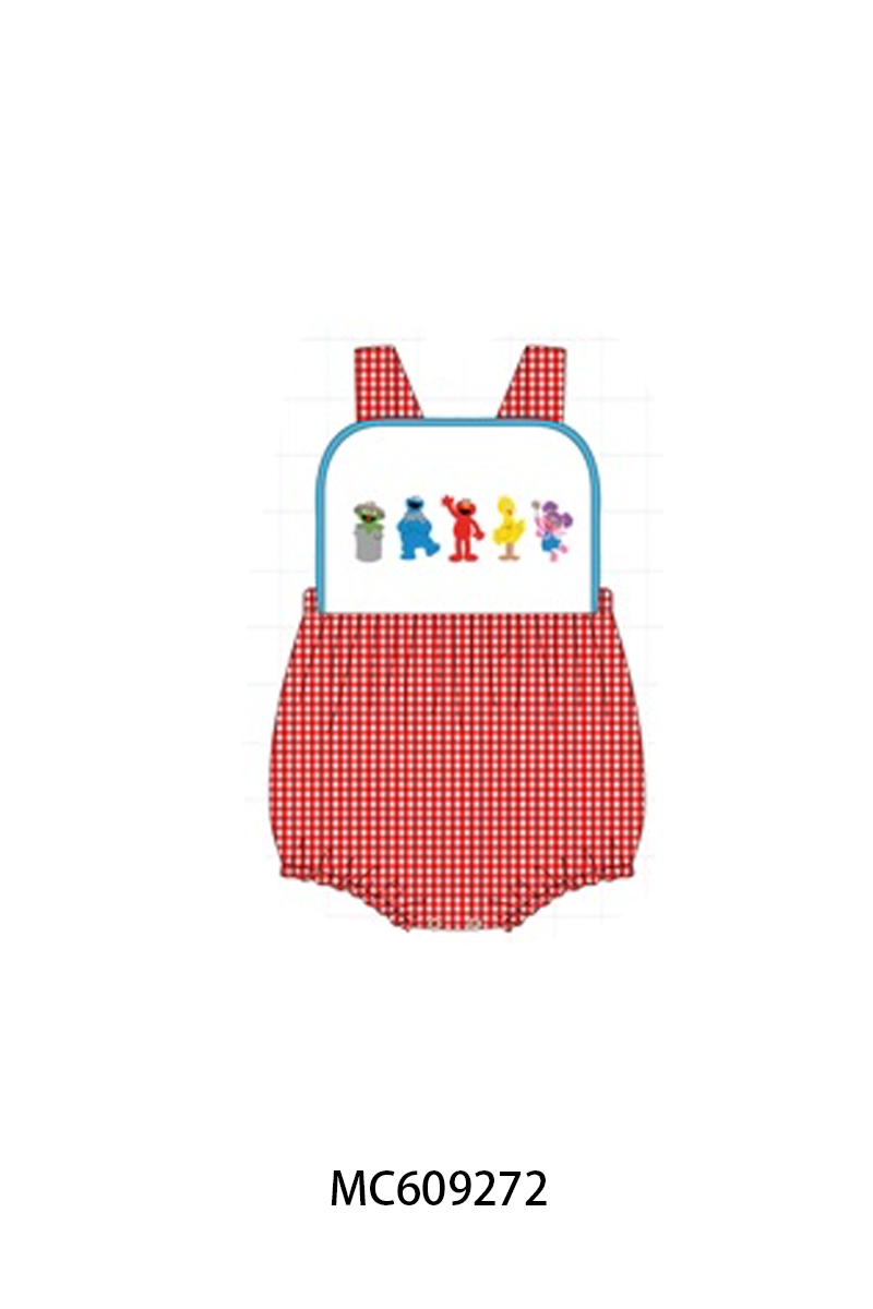 PO104 Red&blue sesame street embroidery gingham collection  - closing 9/14 - ETA February