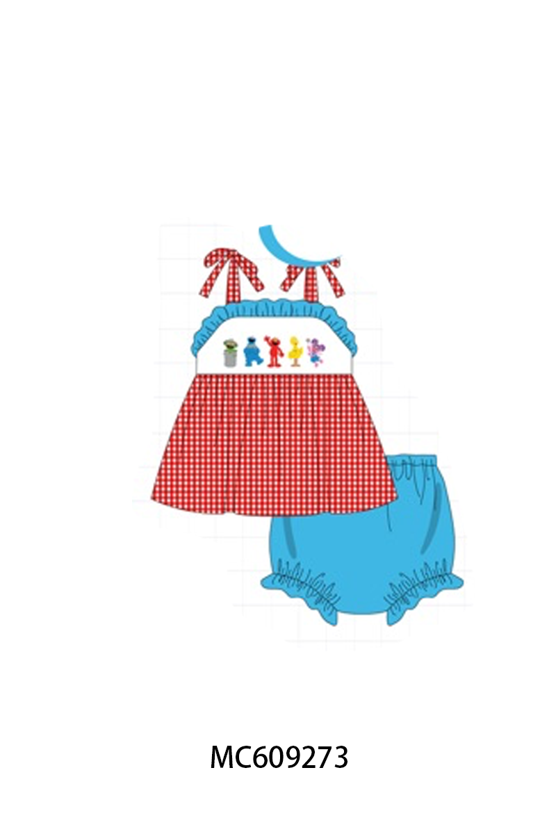 PO104 Red&blue sesame street embroidery gingham collection  - closing 9/14 - ETA February