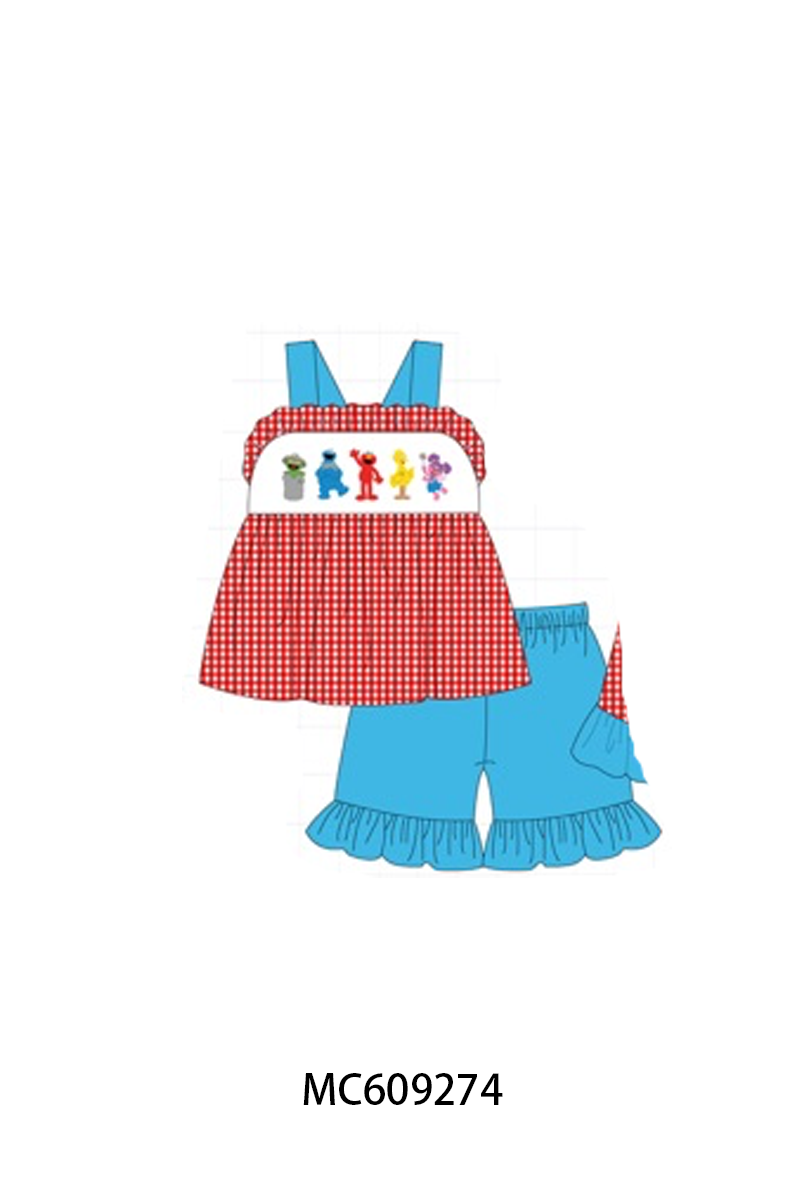 PO104 Red&blue sesame street embroidery gingham collection  - closing 9/14 - ETA February