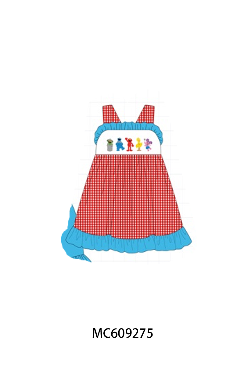 PO104 Red&blue sesame street embroidery gingham collection  - closing 9/14 - ETA February