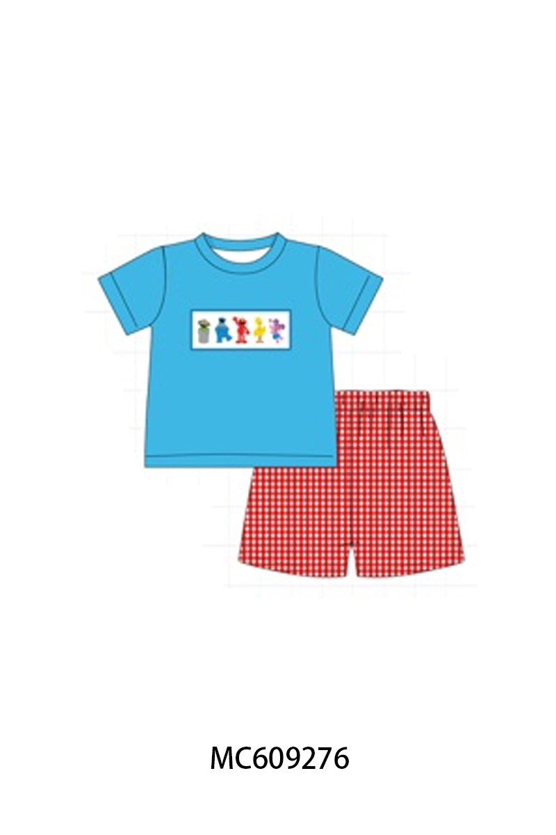 PO104 Red&blue sesame street embroidery gingham collection  - closing 9/14 - ETA February