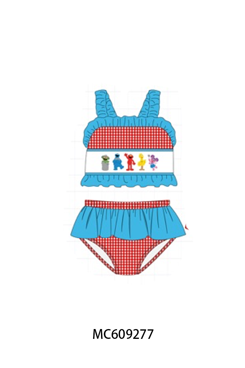 PO104 Red&blue sesame street embroidery gingham collection  - closing 9/14 - ETA February