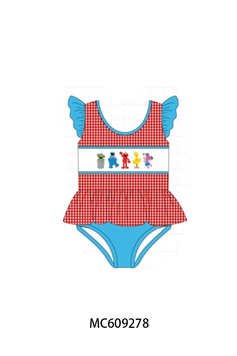 PO104 Red&blue sesame street embroidery gingham collection  - closing 9/14 - ETA February