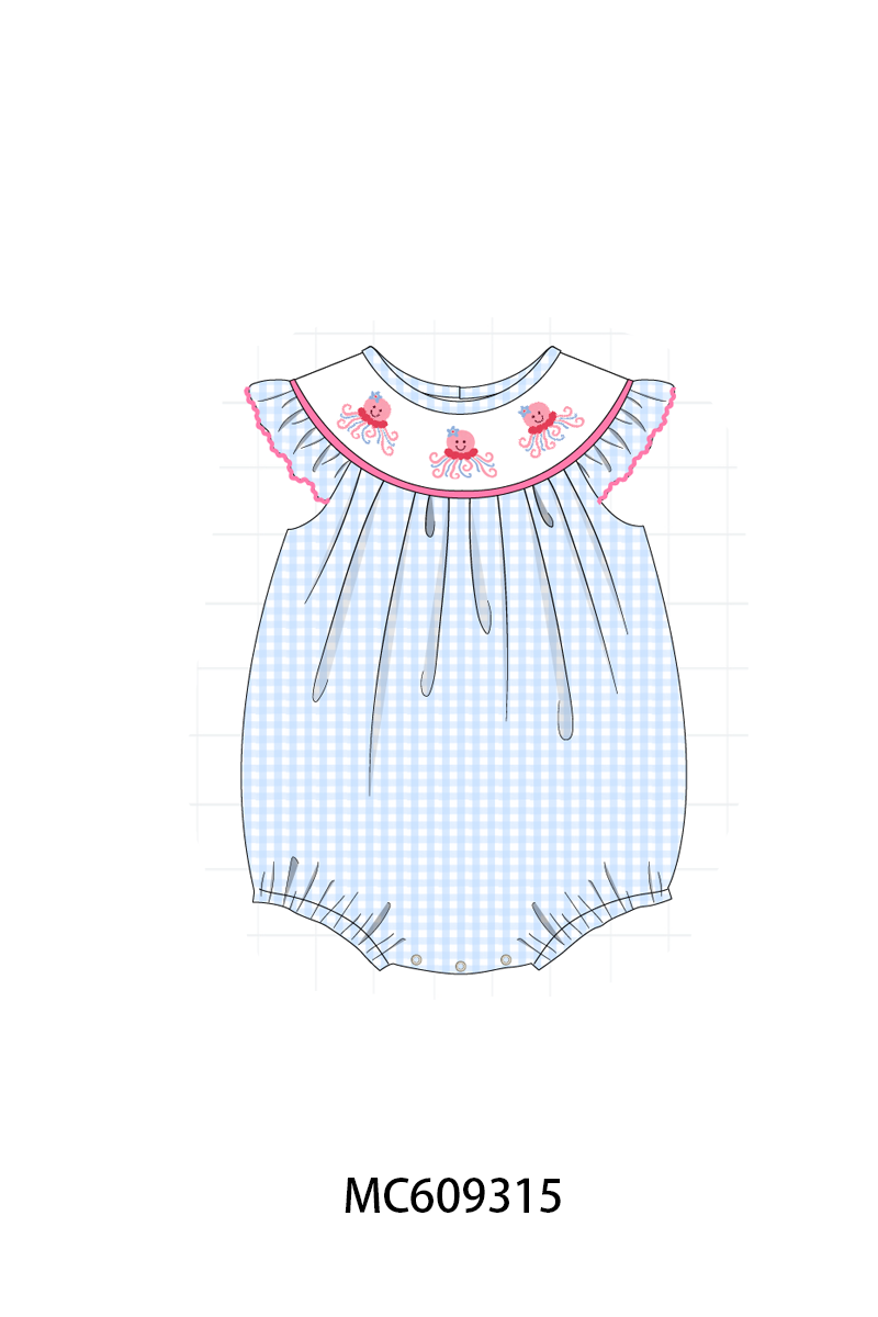 PO104 Blue octopus embroidery gingham collection - closing 9/14 - ETA February