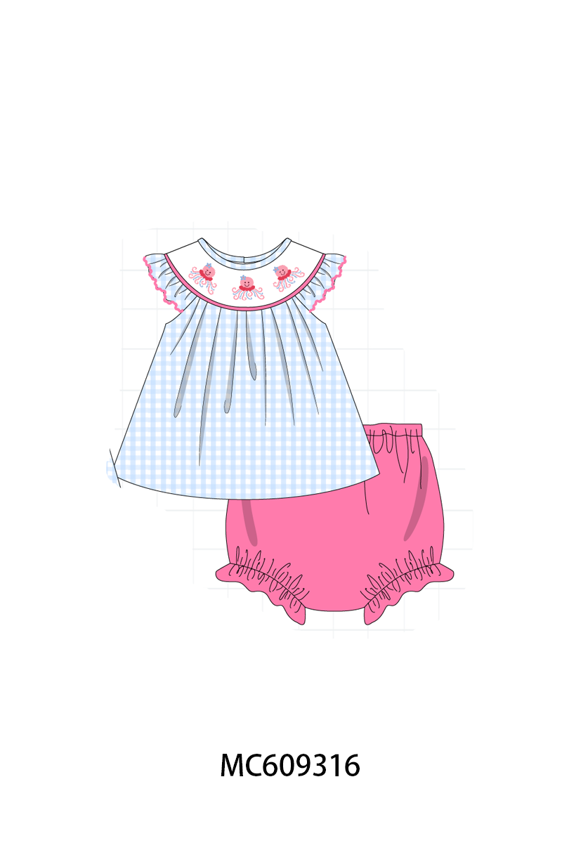 PO104 Blue octopus embroidery gingham collection - closing 9/14 - ETA February