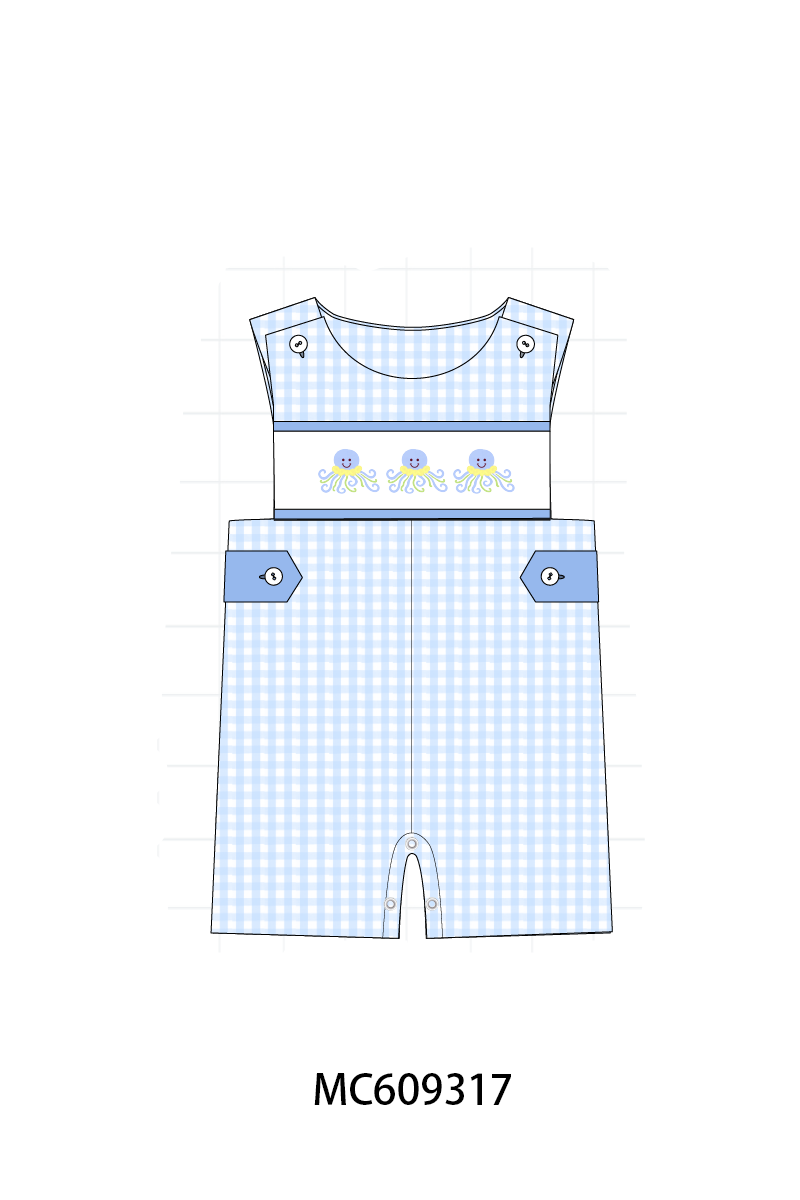 PO104 Blue octopus embroidery gingham collection - closing 9/14 - ETA February