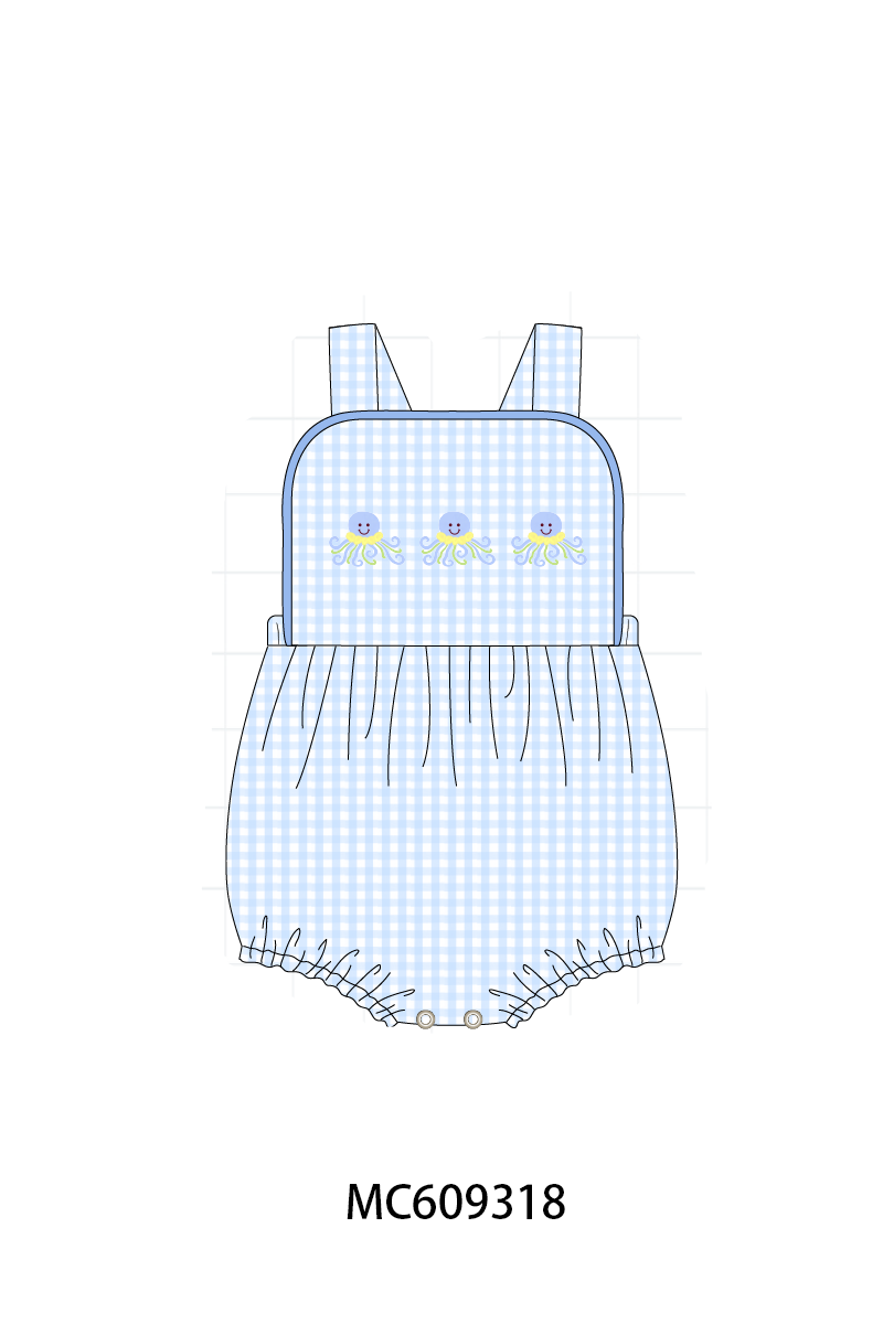 PO104 Blue octopus embroidery gingham collection - closing 9/14 - ETA February