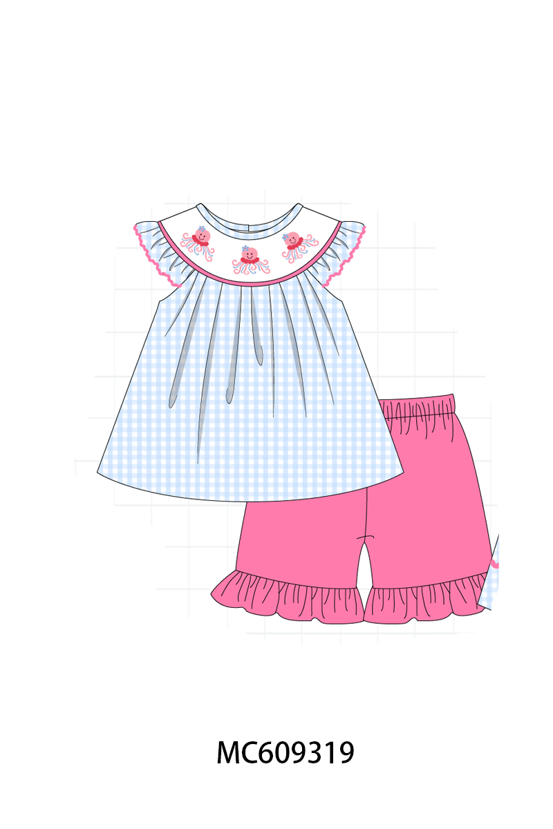 PO104 Blue octopus embroidery gingham collection - closing 9/14 - ETA February