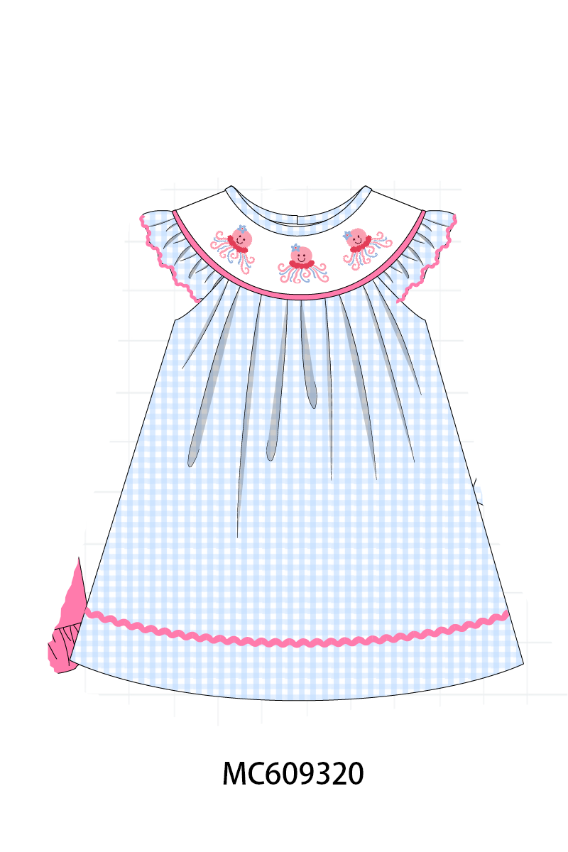 PO104 Blue octopus embroidery gingham collection - closing 9/14 - ETA February