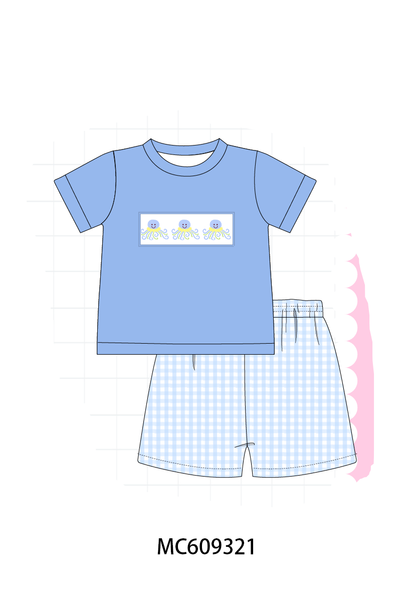PO104 Blue octopus embroidery gingham collection - closing 9/14 - ETA February