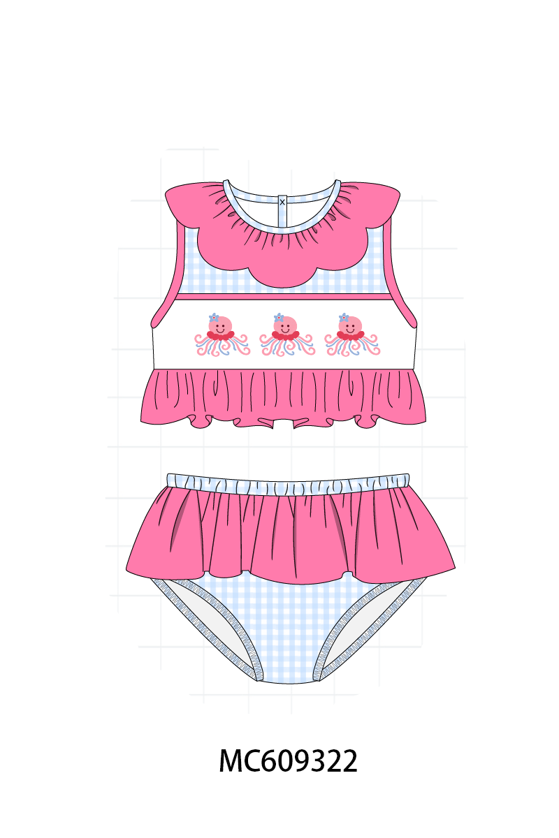 PO104 Blue octopus embroidery gingham collection - closing 9/14 - ETA February