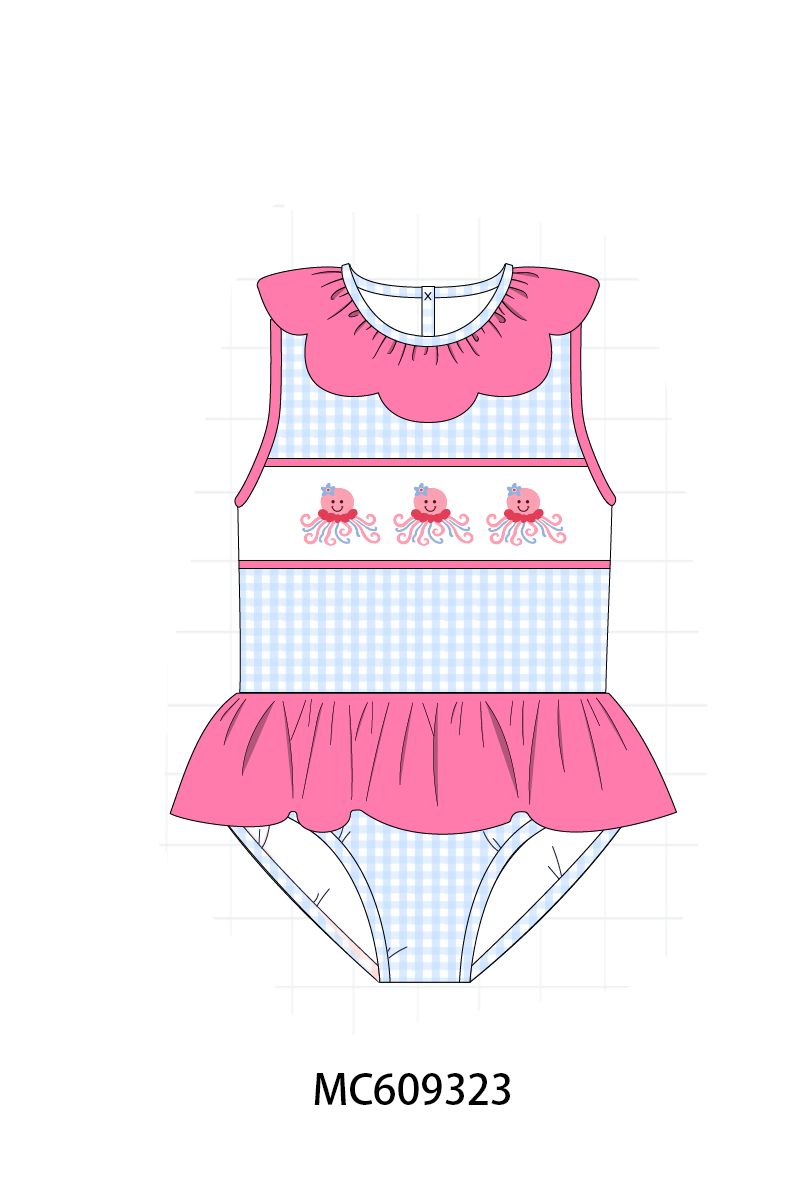 PO104 Blue octopus embroidery gingham collection - closing 9/14 - ETA February