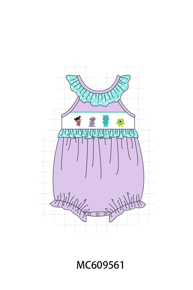 PO104 Purple monster embroidery ruffle dot collection - closing 9/14 - ETA February