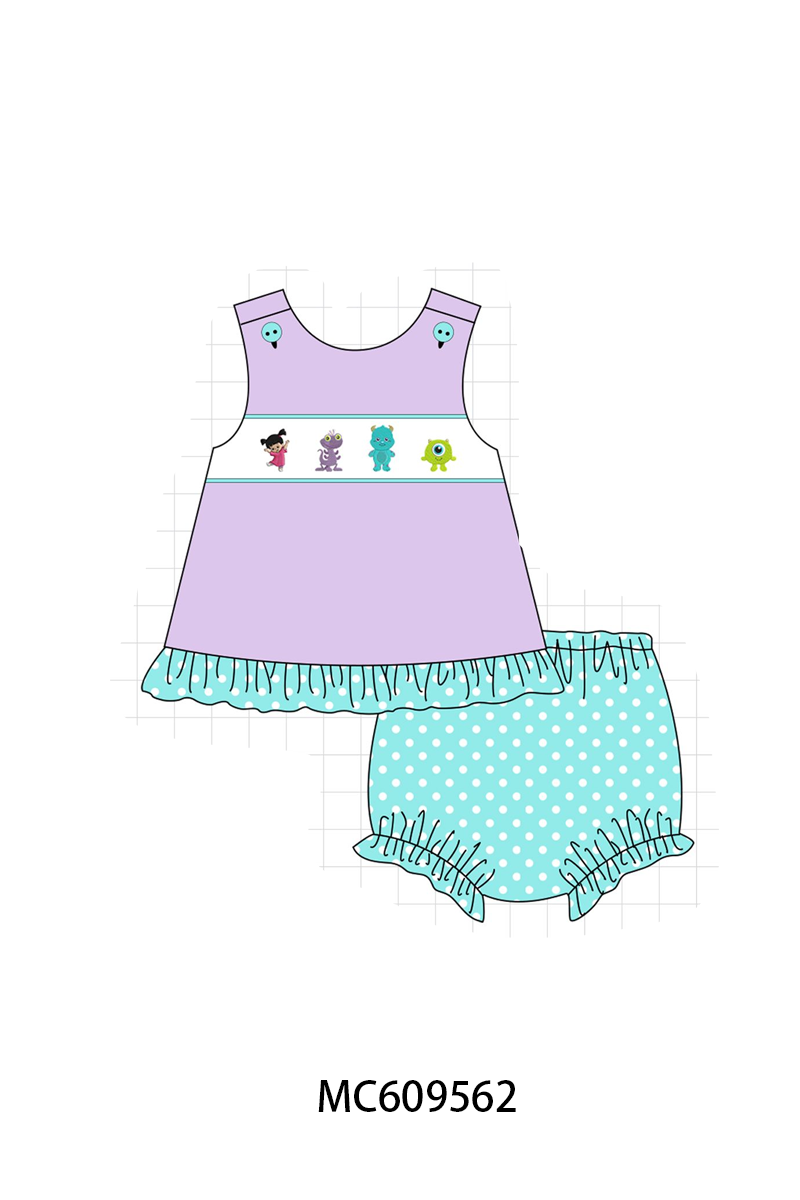 PO104 Purple monster embroidery ruffle dot collection - closing 9/14 - ETA February