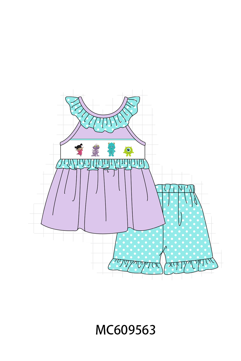 PO104 Purple monster embroidery ruffle dot collection - closing 9/14 - ETA February