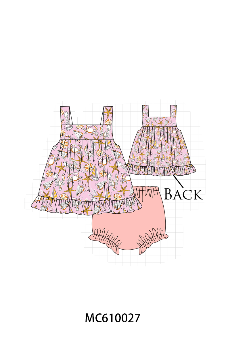 PO108 Pink summer beach print ruffle collection - closing 10/26 - ETA march