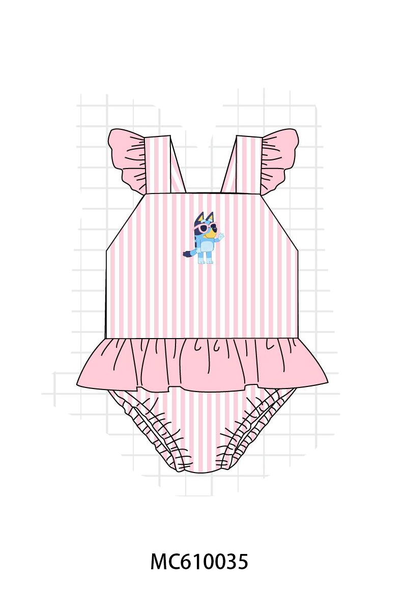 PO108 Pink&blue bluey stripe ruffle swimsuit collection - closing 10/26 - ETA march