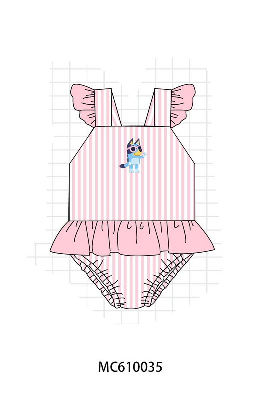 PO108 Pink&blue bluey stripe ruffle swimsuit collection - closing 10/26 - ETA march