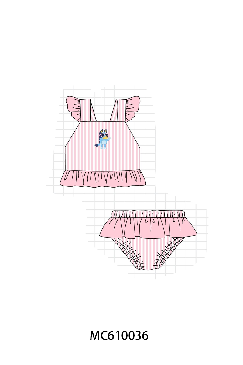 PO108 Pink&blue bluey stripe ruffle swimsuit collection - closing 10/26 - ETA march