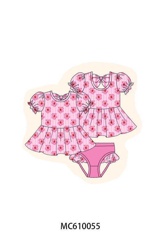 PO108 Magenta floral stripe ruffle swimsuit collection - closing 10/26 - ETA march