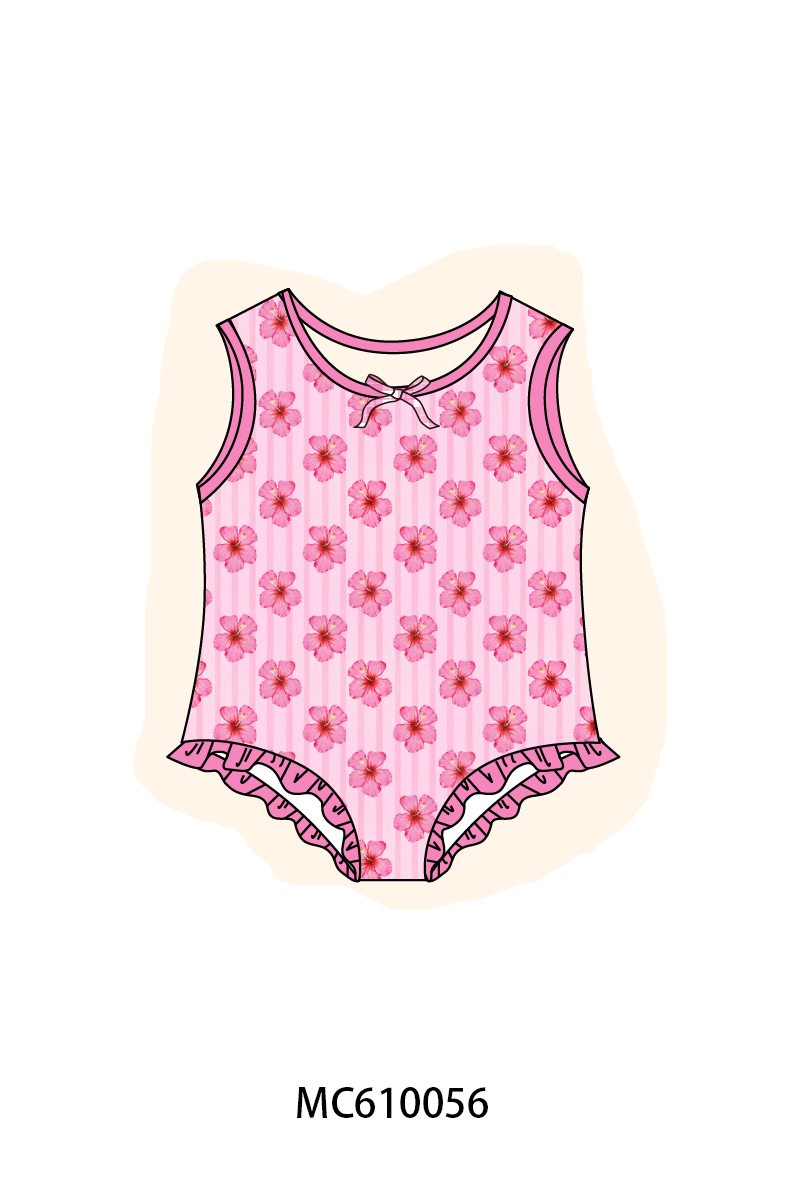 PO108 Magenta floral stripe ruffle swimsuit collection - closing 10/26 - ETA march