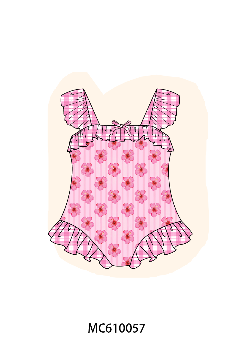 PO108 Magenta floral stripe ruffle swimsuit collection - closing 10/26 - ETA march