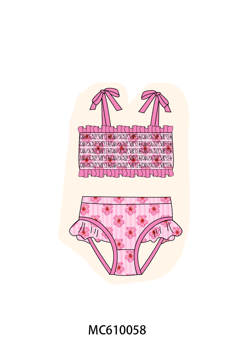 PO108 Magenta floral stripe ruffle swimsuit collection - closing 10/26 - ETA march