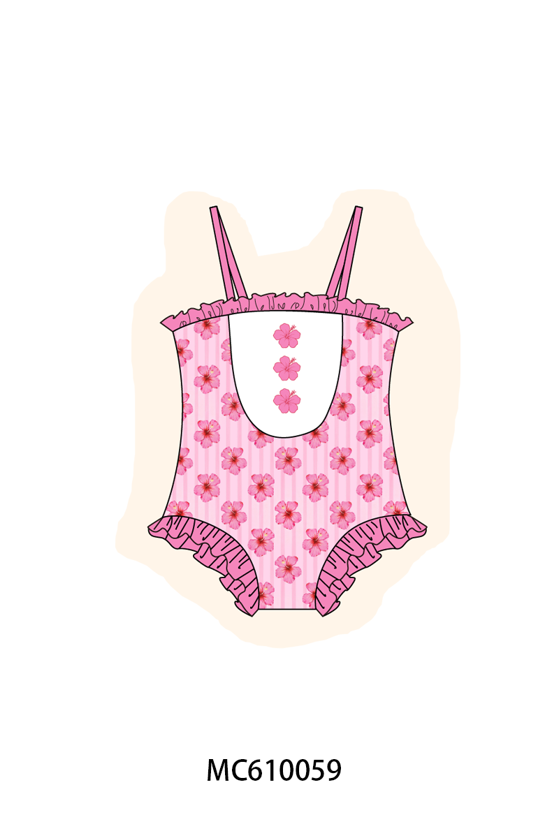 PO108 Magenta floral stripe ruffle swimsuit collection - closing 10/26 - ETA march
