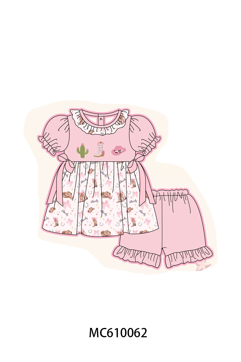 PO108 Pink cowgirl howdy y'all embroidery ruffle collection - closing 10/26 - ETA march