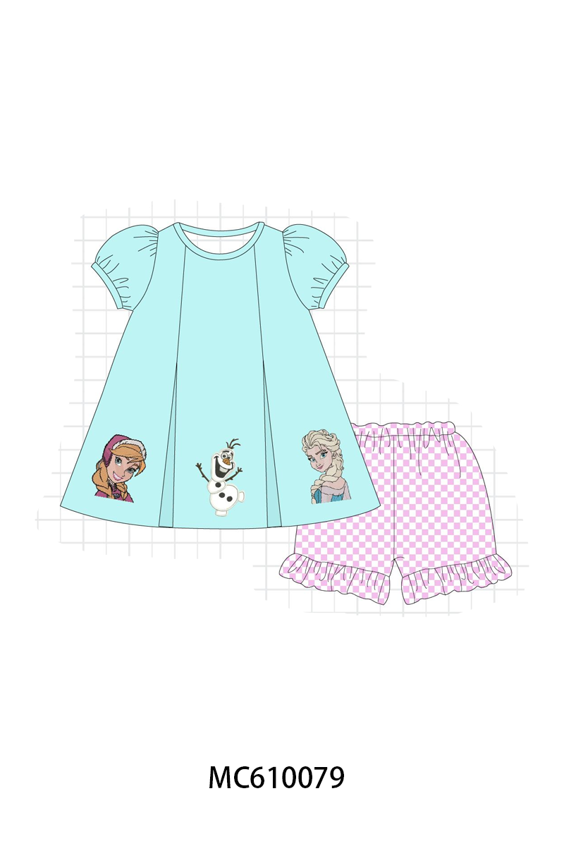 PO108 Blue Elsa&Anna embroidery checkered collection - closing 10/26 - ETA march