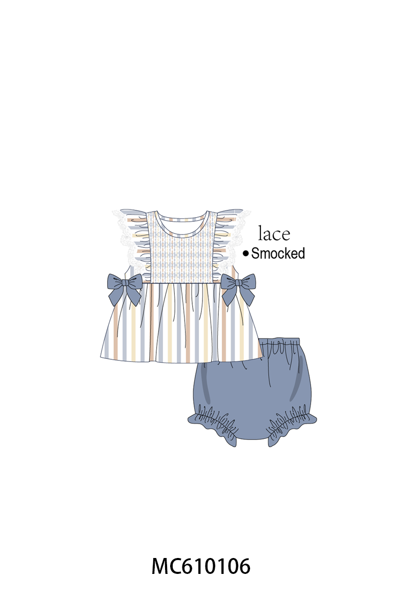 PO108 Blue stripe smocked ruffle collection 1 - closing 10/26 - ETA march