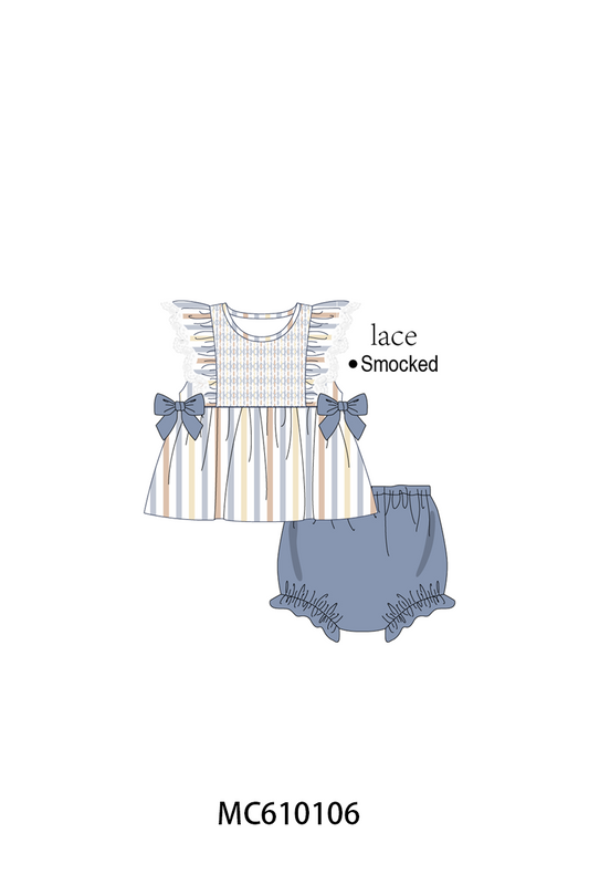 PO108 Blue stripe smocked ruffle collection 1 - closing 10/26 - ETA march