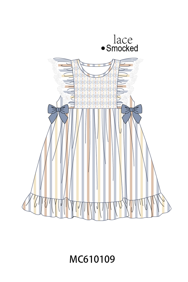 PO108 Blue stripe smocked ruffle collection 1 - closing 10/26 - ETA march