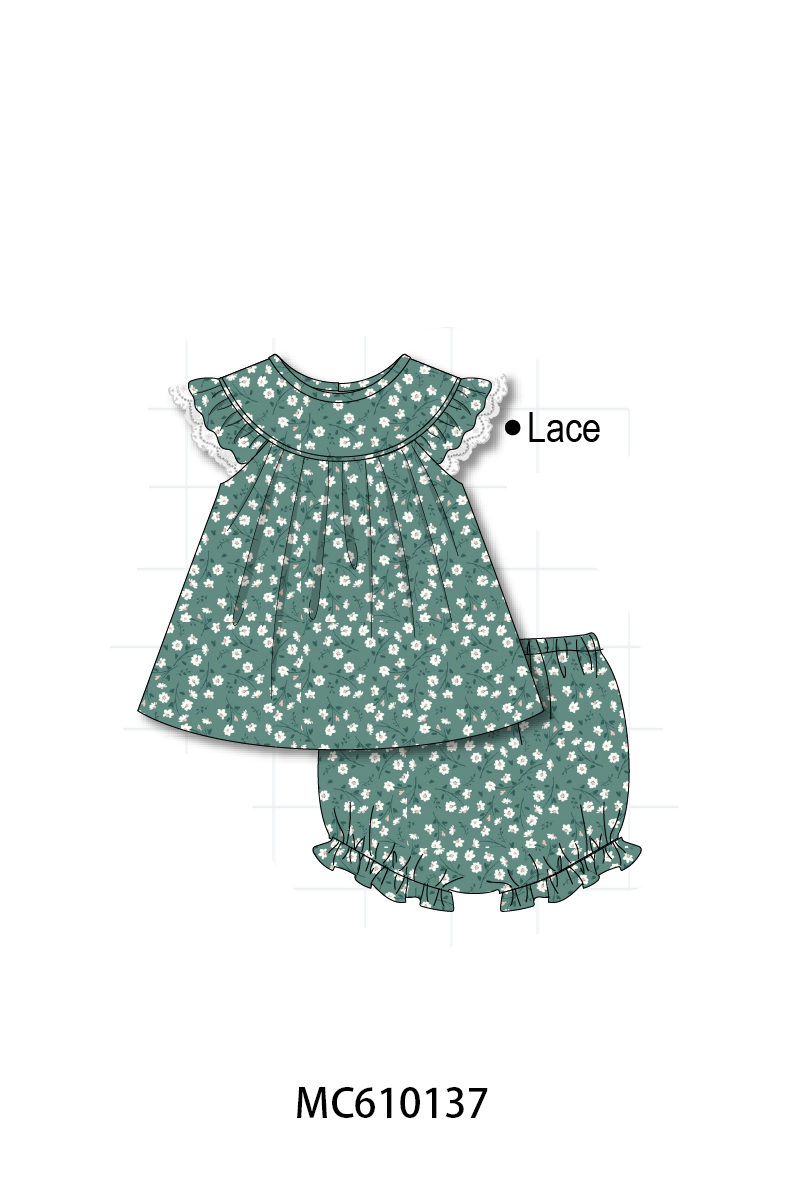 PO108 Greem floral lace ruffle collection - closing 10/26 - ETA march