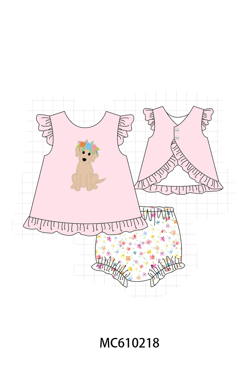 PO108 Pink puppy applique ruffle collection - closing 10/26 - ETA march