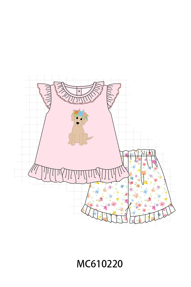 PO108 Pink puppy applique ruffle collection - closing 10/26 - ETA march