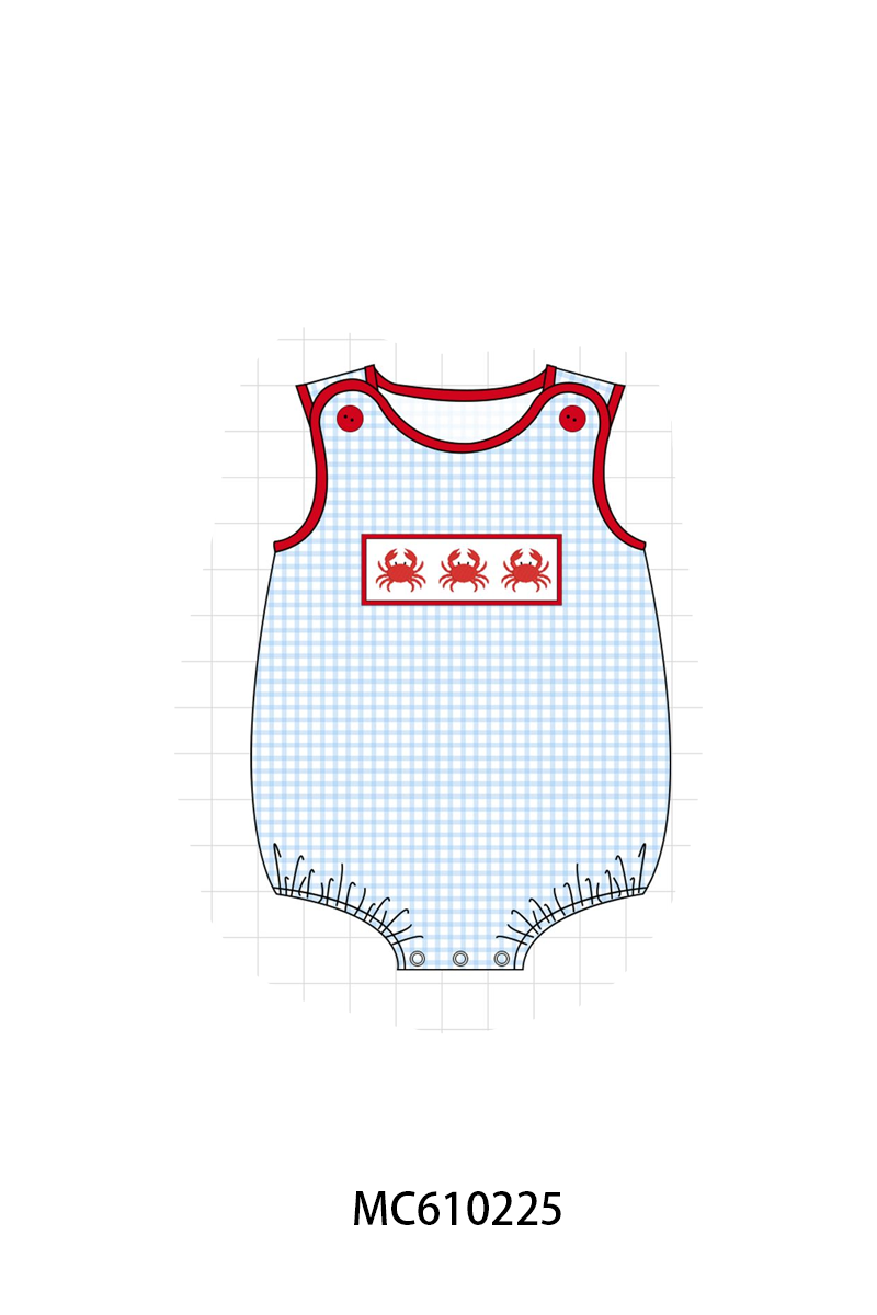 PO108 Blue crab bow embroidery grid ruffle collection - closing 10/26 - ETA march