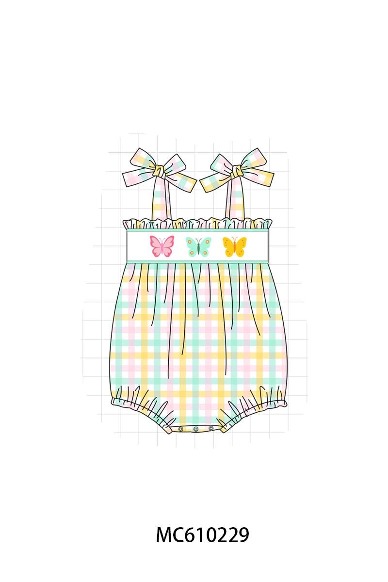 PO108 Green butterfly embroidery gingham ruffle collection - closing 10/26 - ETA march