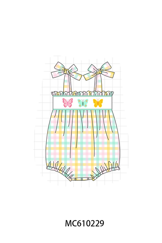 PO108 Green butterfly embroidery gingham ruffle collection - closing 10/26 - ETA march