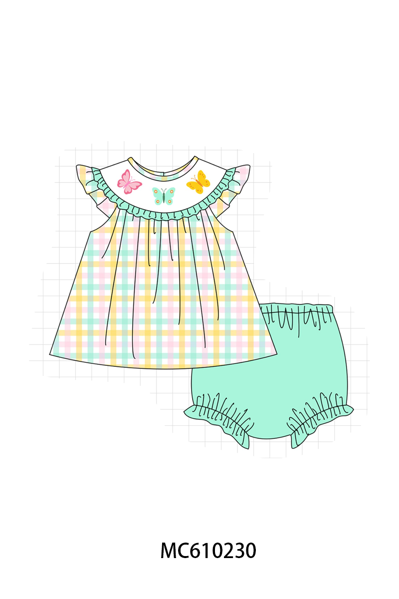 PO108 Green butterfly embroidery gingham ruffle collection - closing 10/26 - ETA march