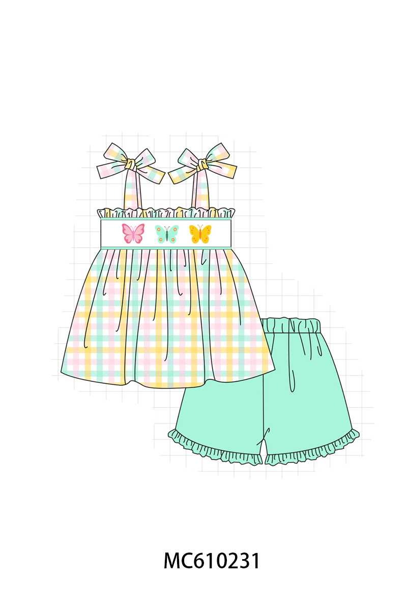 PO108 Green butterfly embroidery gingham ruffle collection - closing 10/26 - ETA march