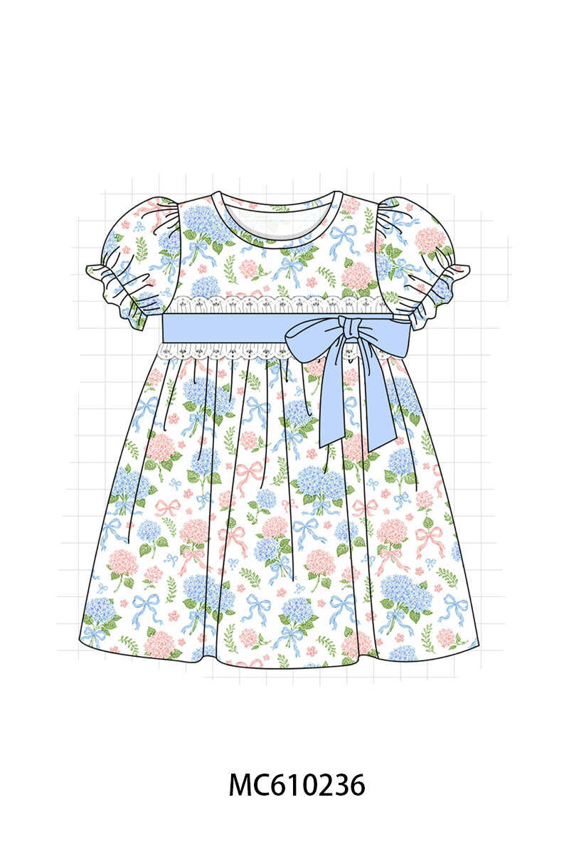 PO108 Blue hydrangea bow print ruffle collection - closing 10/26 - ETA march