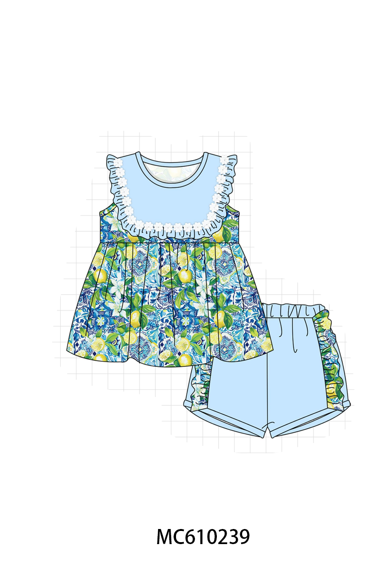 PO108 Blue lemon print ruffle collection - closing 10/26 - ETA march