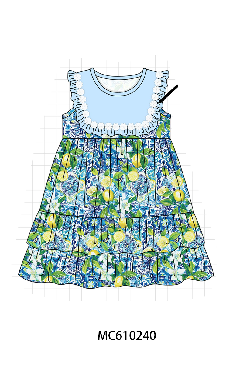 PO108 Blue lemon print ruffle collection - closing 10/26 - ETA march