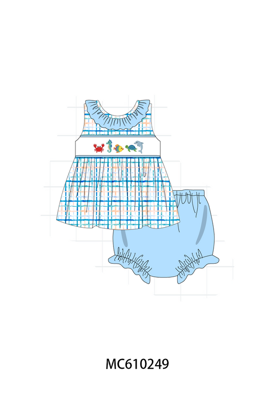 PO108 Blue marine creatrue embroidery plaid collection - closing 10/26 - ETA march